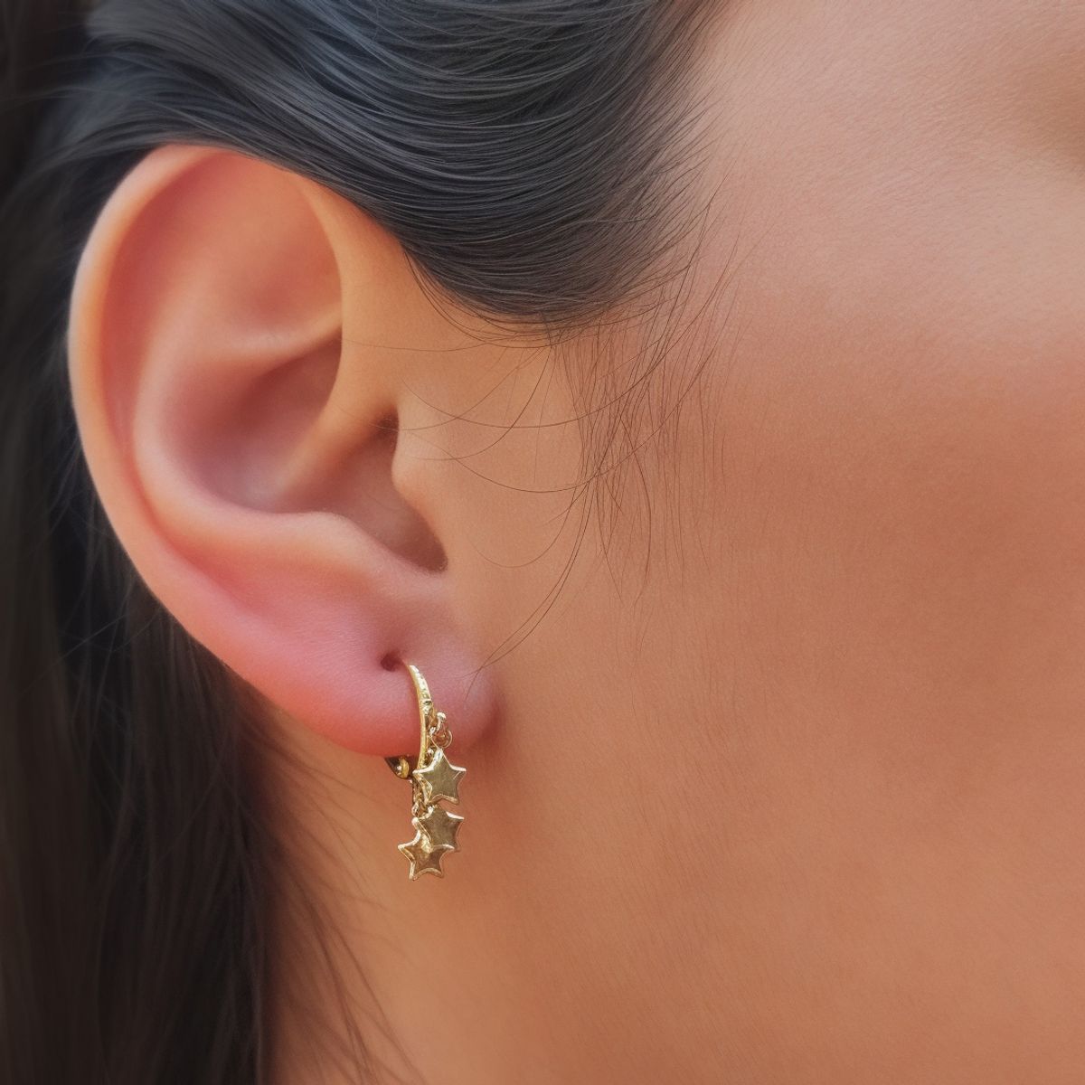 COGGIOLA - Aros Argollas Tres Estrellas Enchapado Oro 18K