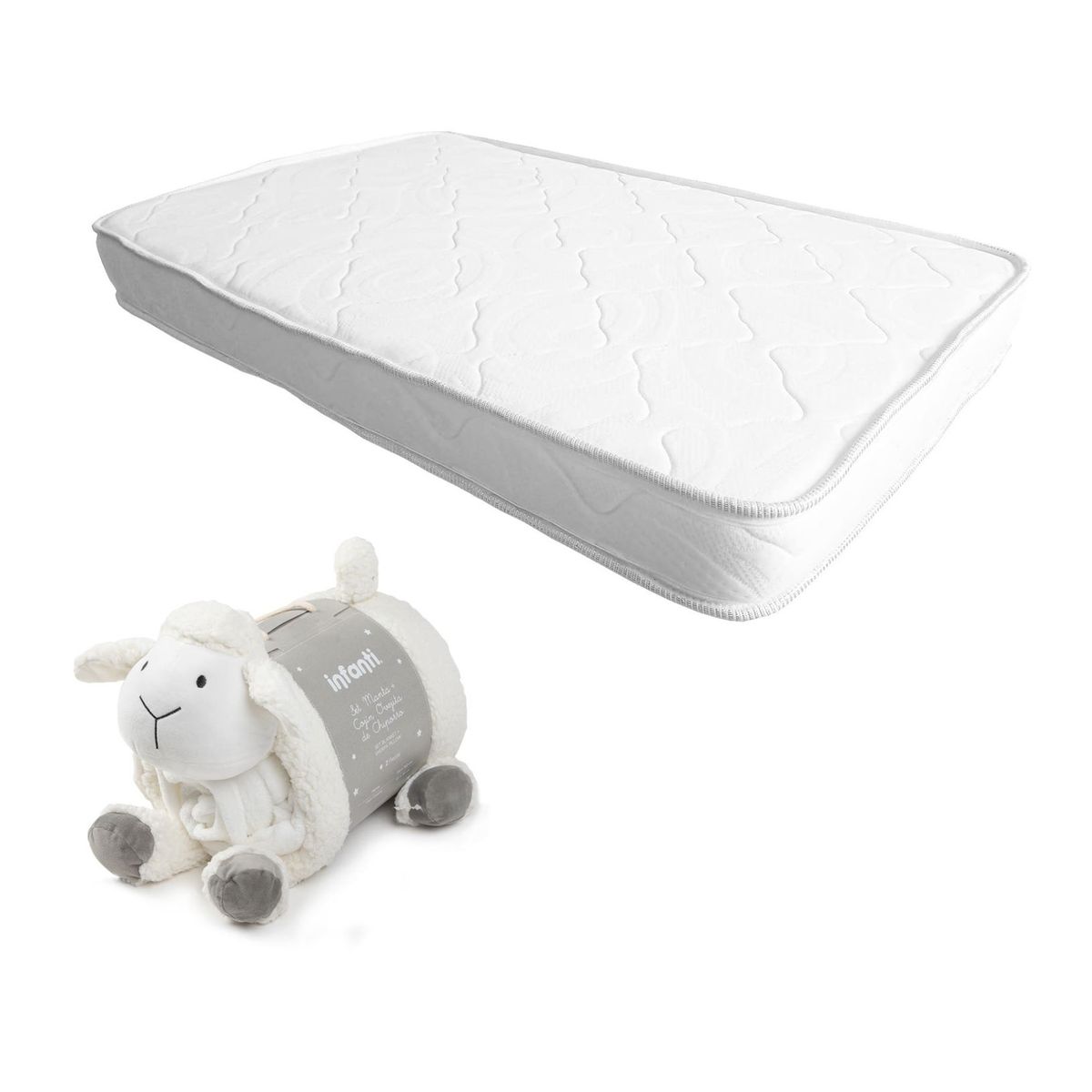 INFANTI - Colchón Espuma 107x67cm CIELO-LUNA-NUBE mas manta Oveja