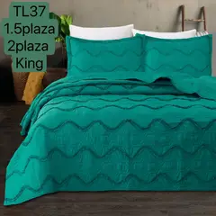 ANGELES DEL HOGAR - Cobertor de verano Quilt 2 plazas Turquesa con diseño