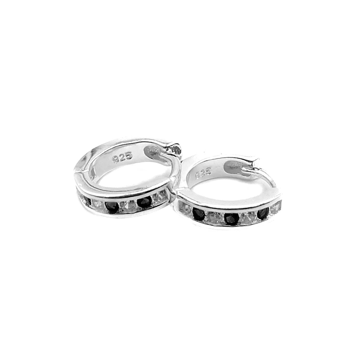 ANDREA COGGIOLA JOYAS - Aros argolla mini circones blancos negros plata fina 925