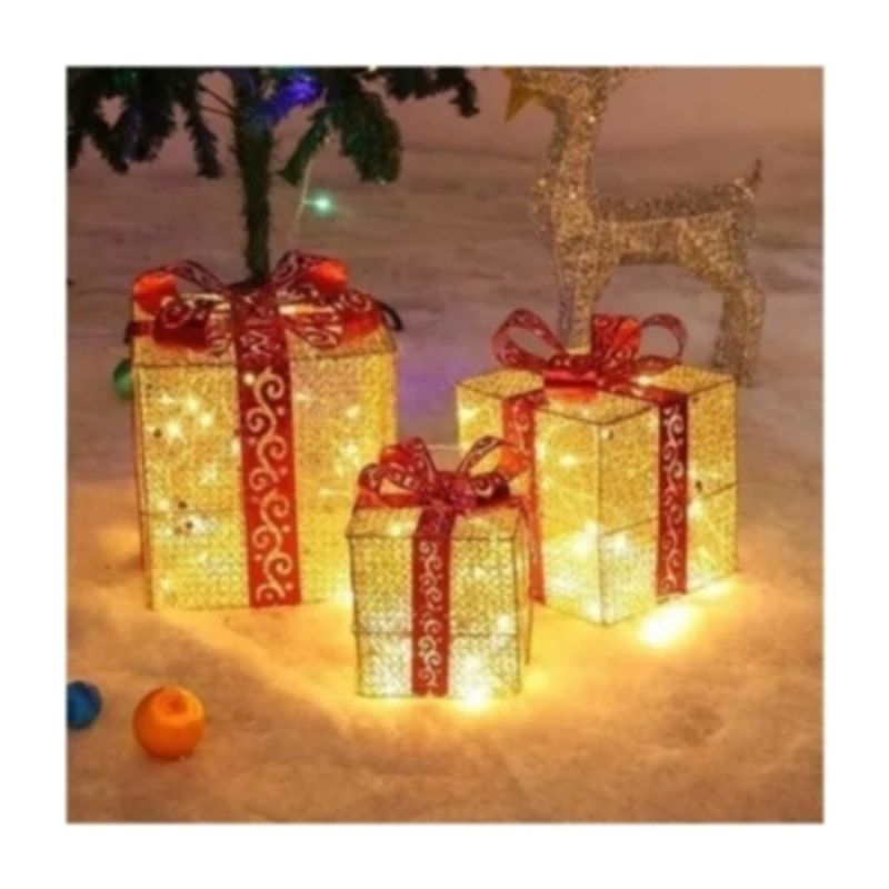 U BUY - Pack 3 Cajas De Regalo Navideña Con Luces Adorno Navidad