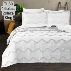ANGELES DEL HOGAR - Cobertor de verano Quilt Plaza y media Blanco con diseño