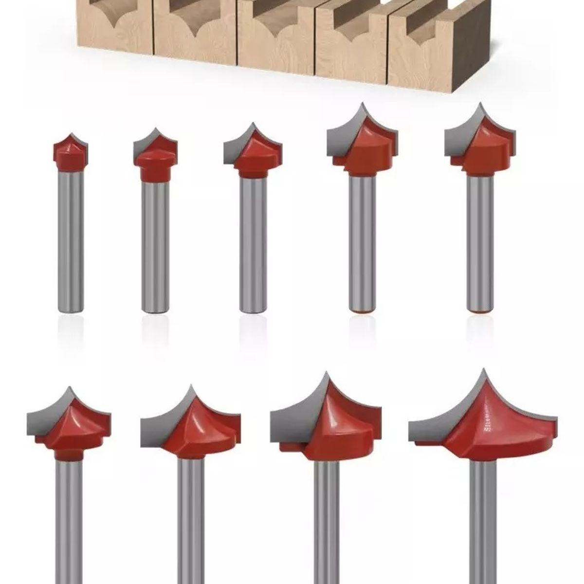 GENERICO - Fresa Madera Doble Perfilado Curvo Vástago 6mm 9pcs