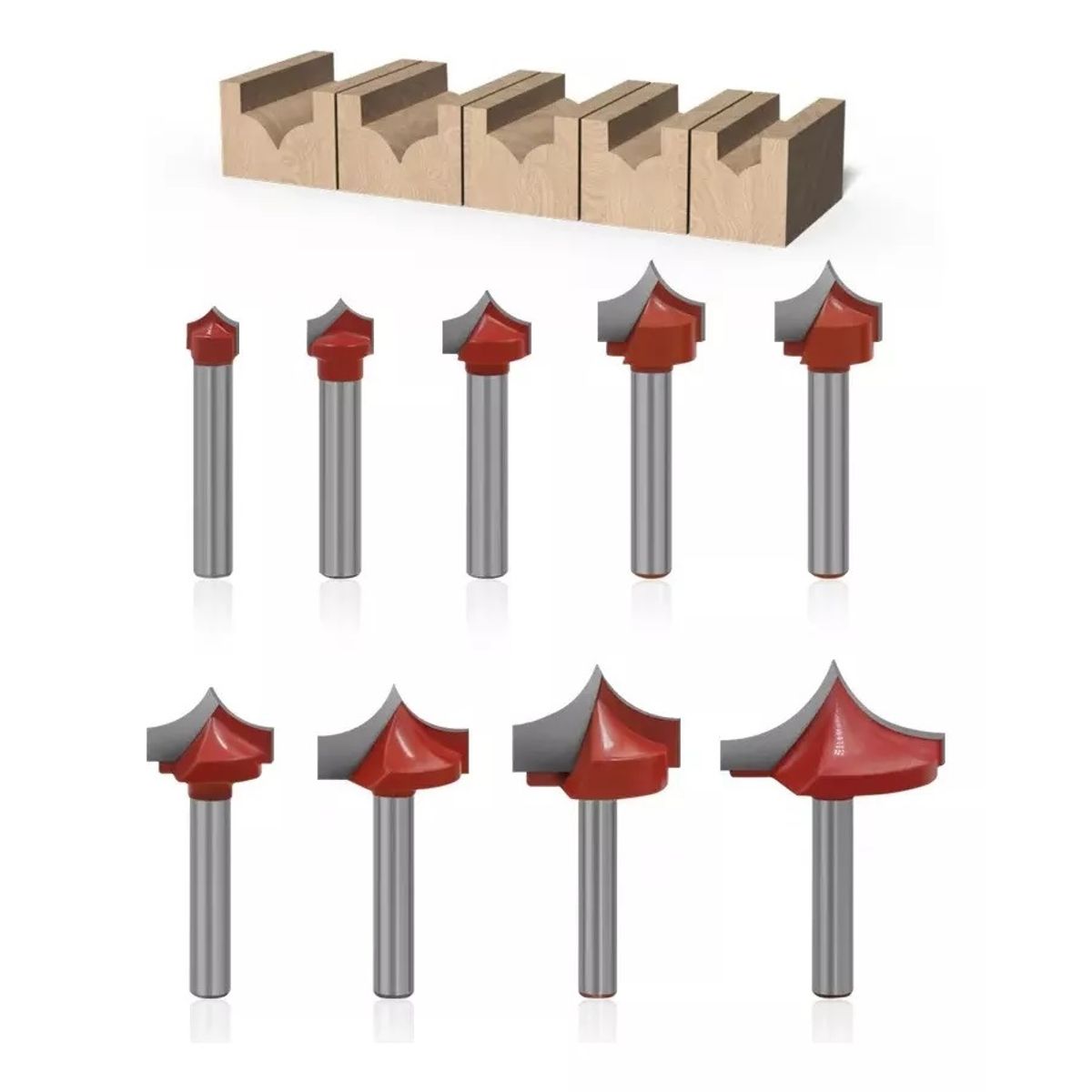 GENERICO - Fresa Madera Doble Perfilado Curvo Vástago 6mm 9pcs