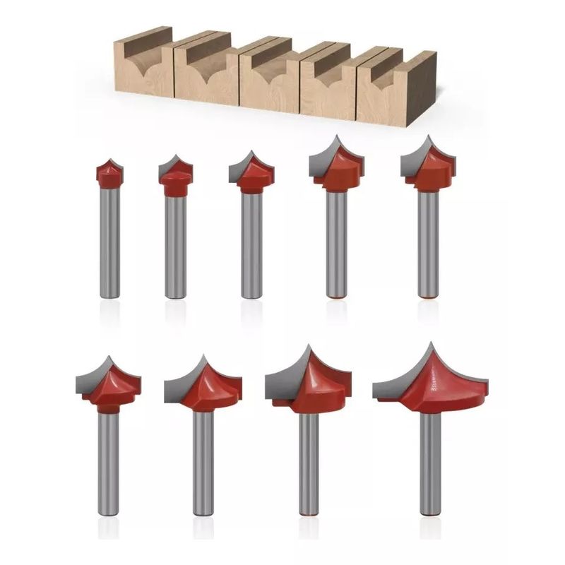GENERICO - Fresa Madera Doble Perfilado Curvo Vástago 6mm 9pcs