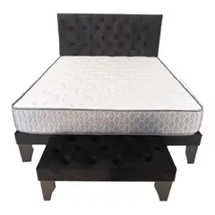 GENERICO - CAMA EUROPEA 2 PLAZAS BASE, RESPALDO, BANQUETA NEGRO COLCHÓN RESORTES