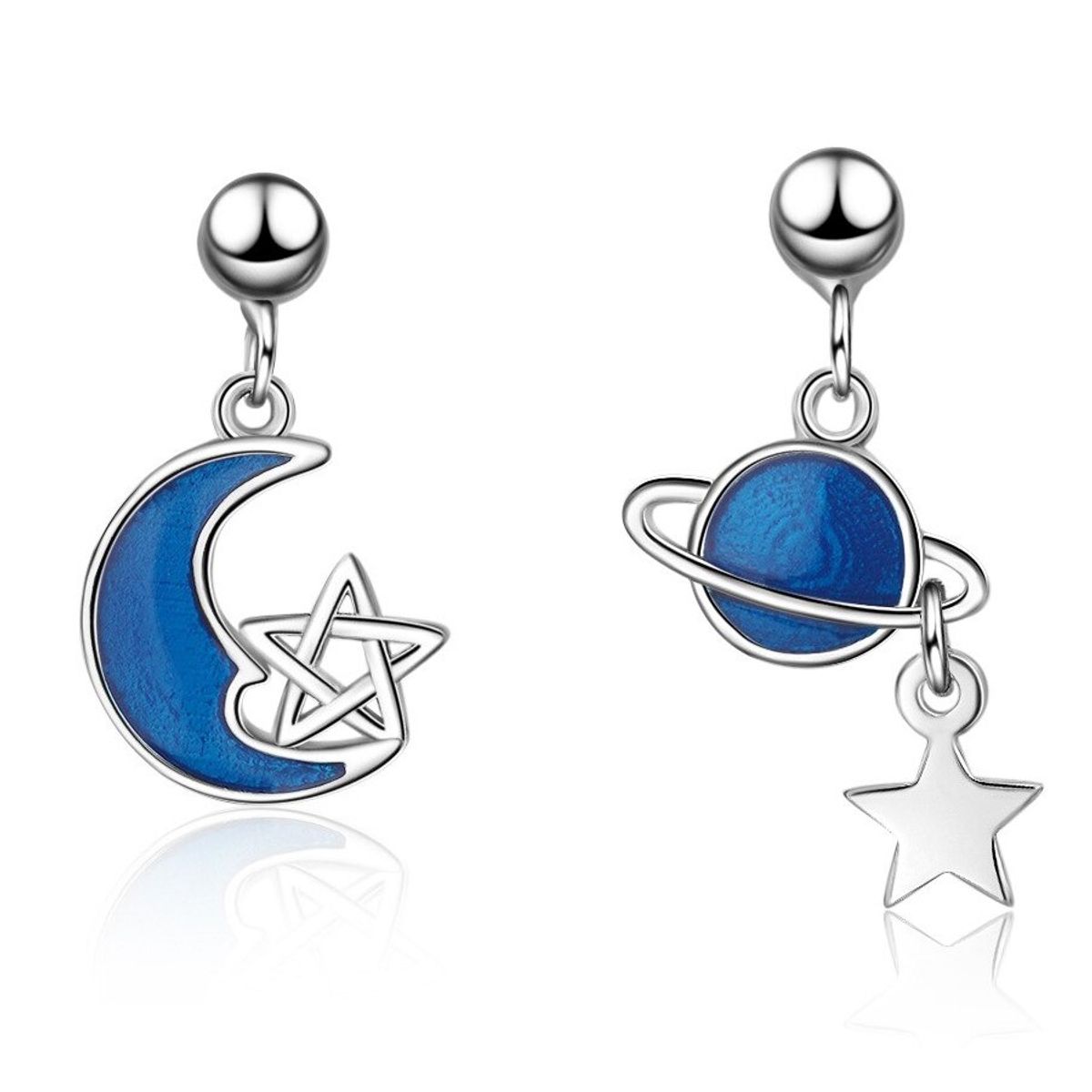 TODOJOYAS - Aros Asimetricos Planeta y Luna Azul