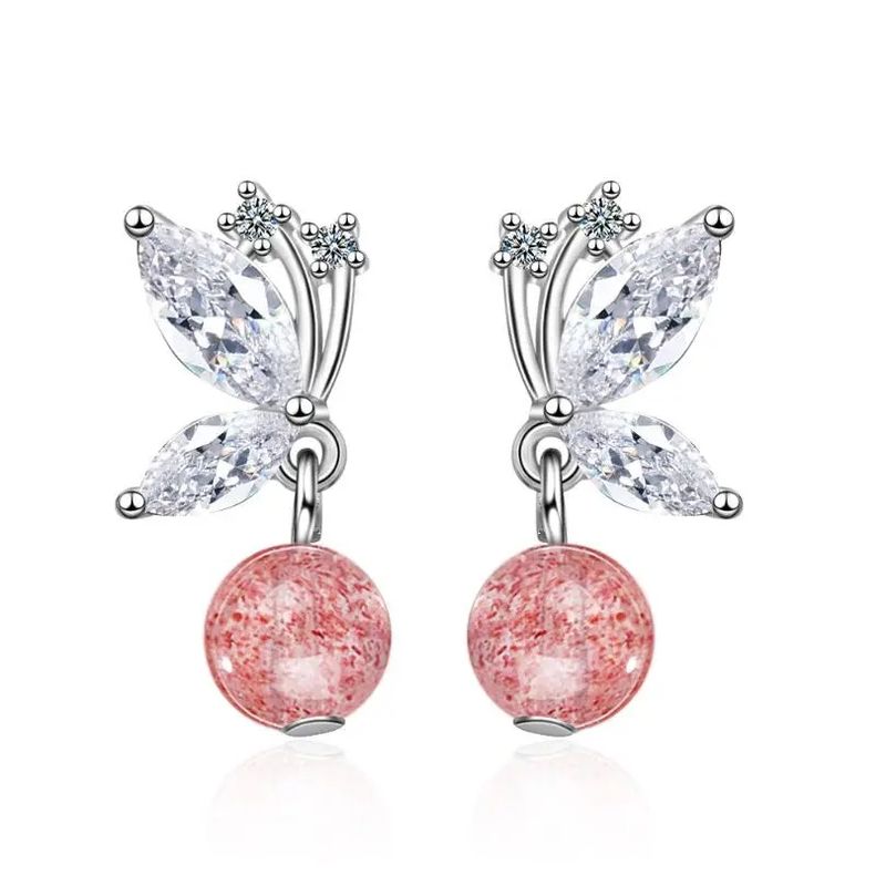 TODOJOYAS - Aros Mariposa Bolita Rosada.-