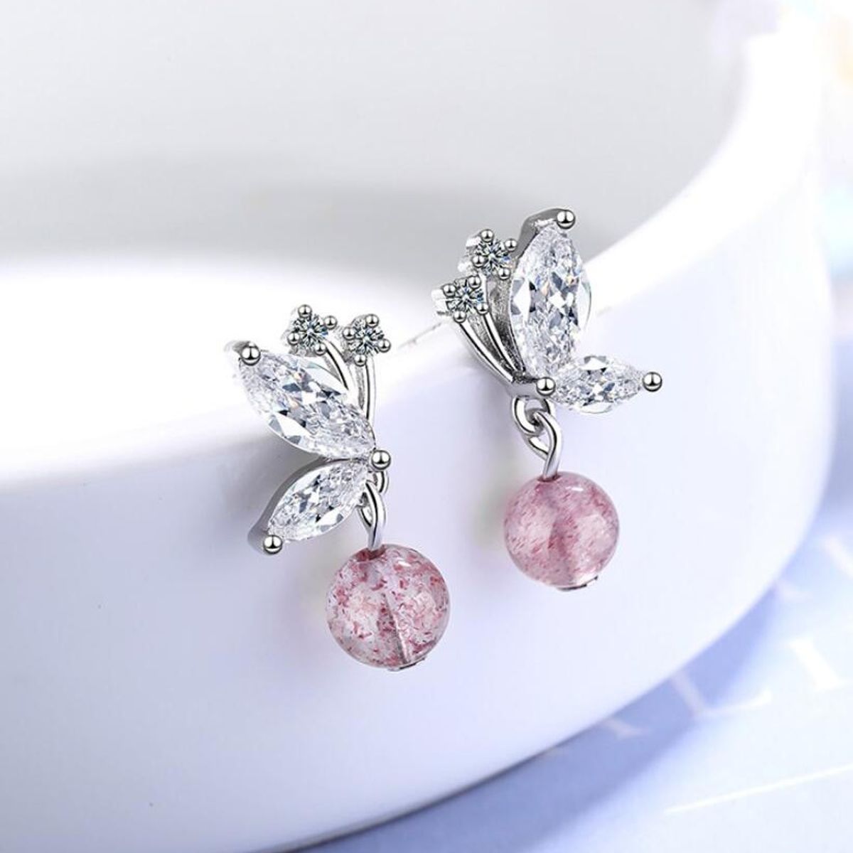 TODOJOYAS - Aros Mariposa Bolita Rosada.-