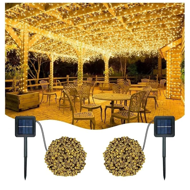 GENERICO - Pack X2 Luces Solares Navidad Guirnalda 10 Metros 100 Led Cálida