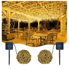 GENERICO - Pack X2 Luces Solares Navidad Guirnalda 10 Metros 100 Led Cálida