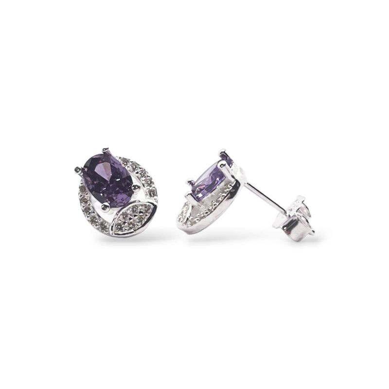 GENERICO - Aros de Plata tornillo Ovalo con Circón Morado.