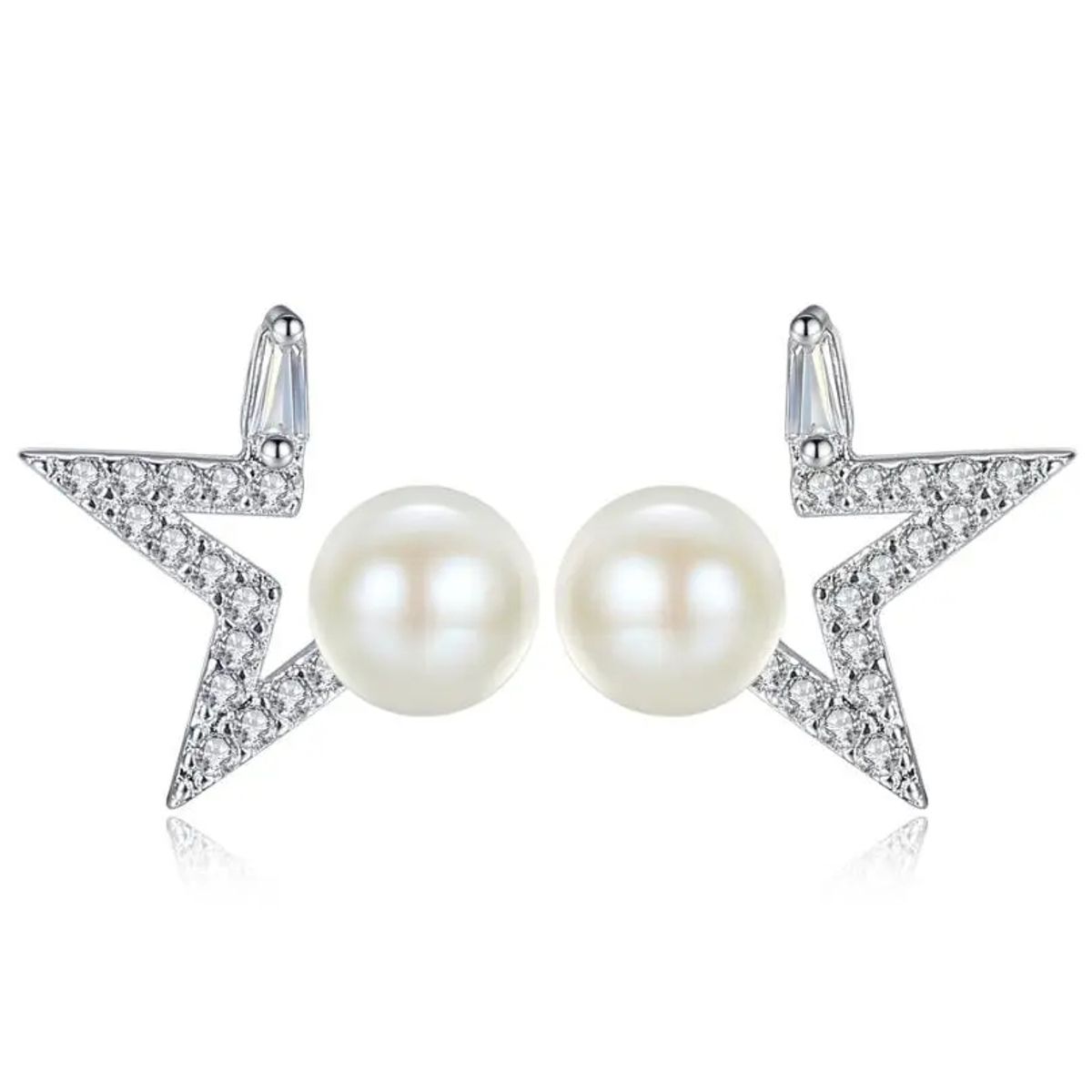 TODOJOYAS - Aros Estrella y Perla Blanca Plateado