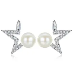 TODOJOYAS - Aros Estrella y Perla Blanca Plateado