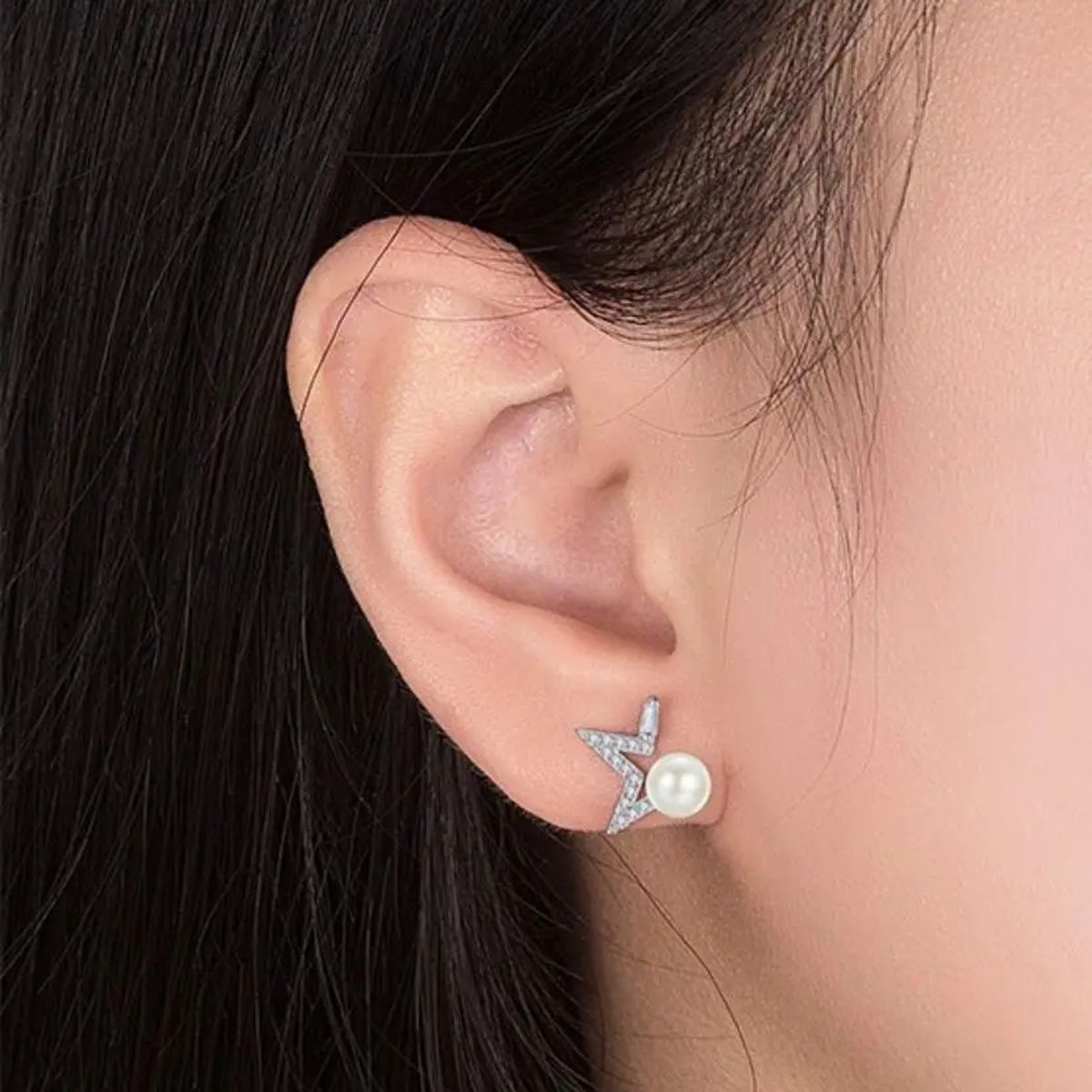 TODOJOYAS - Aros Estrella y Perla Blanca Plateado