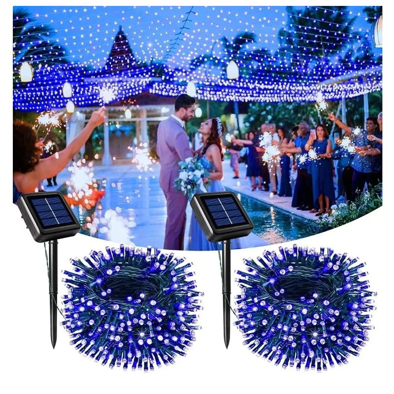 GENERICO - Pack X2 Luces Solares Navidad Guirnalda 10 Metros 100 Led Azul