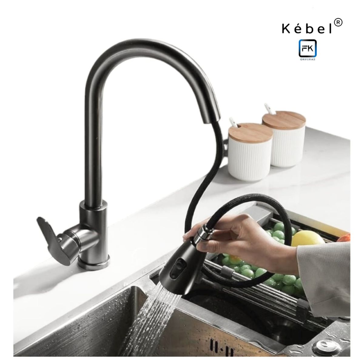 GENERICO - Llave Monomando Lavaplatos Retráctil Matte Black FK