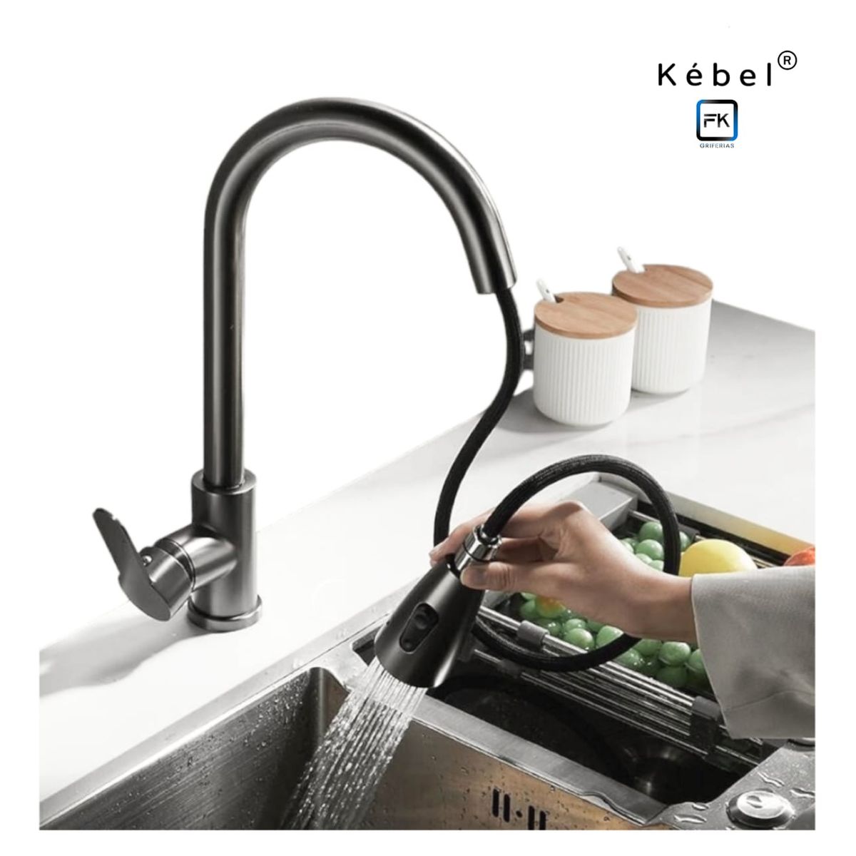 GENERICO - Llave Monomando Lavaplatos Retráctil Matte Black FK