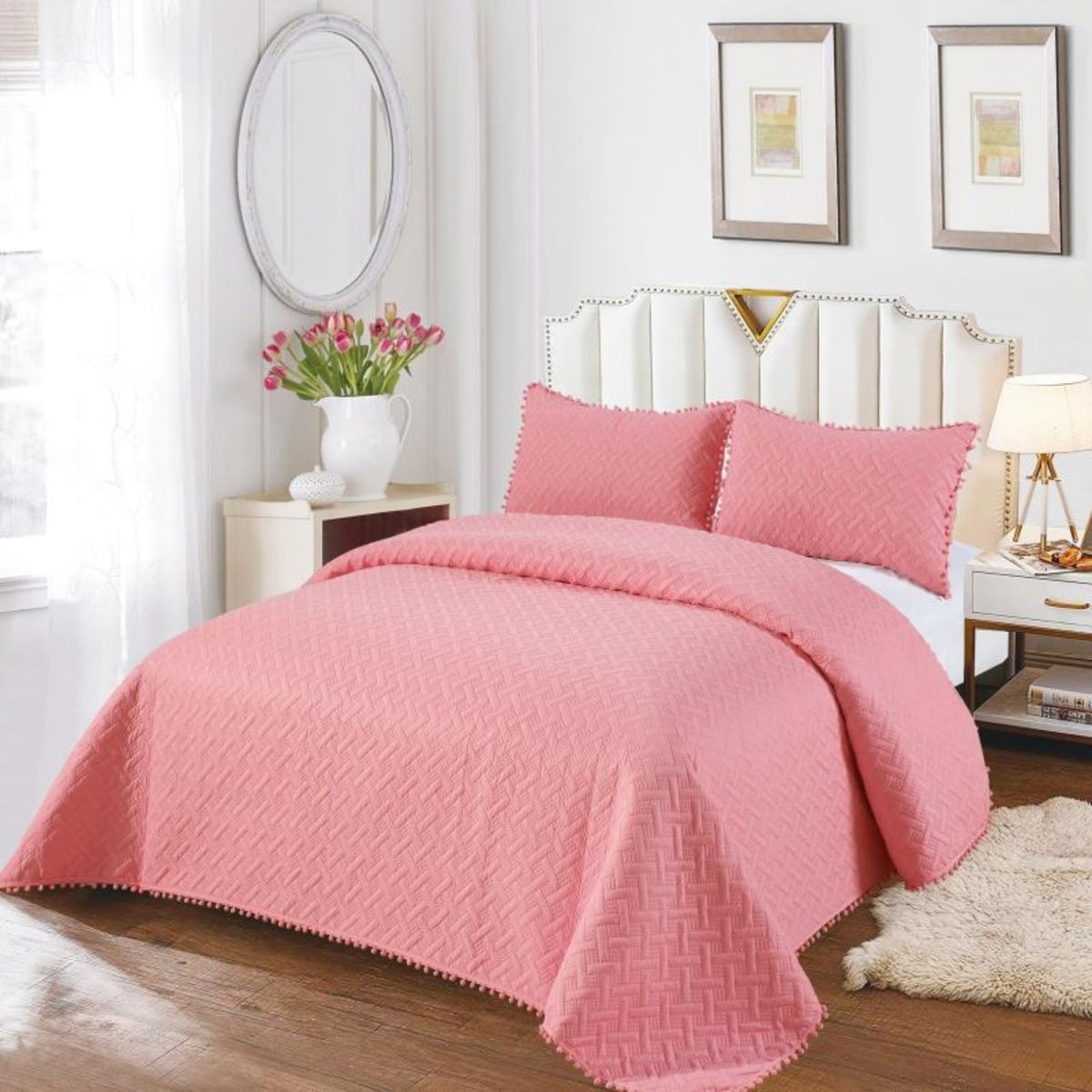 GENERICO - Cubrecama Quilt con pompones 2 Plaza