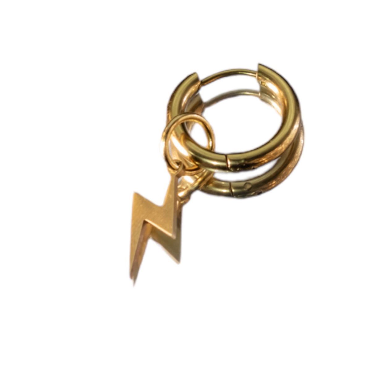 LOBOS - aro colgante hombre rayo acero quirurgico.-