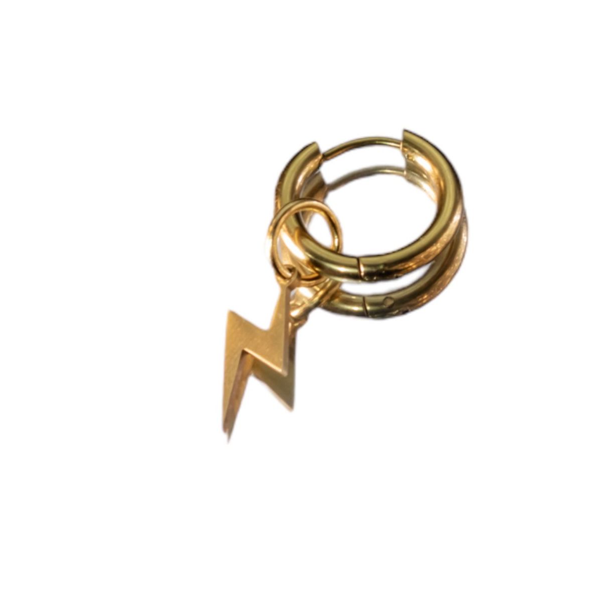 LOBOS - aro colgante hombre rayo acero quirurgico.-