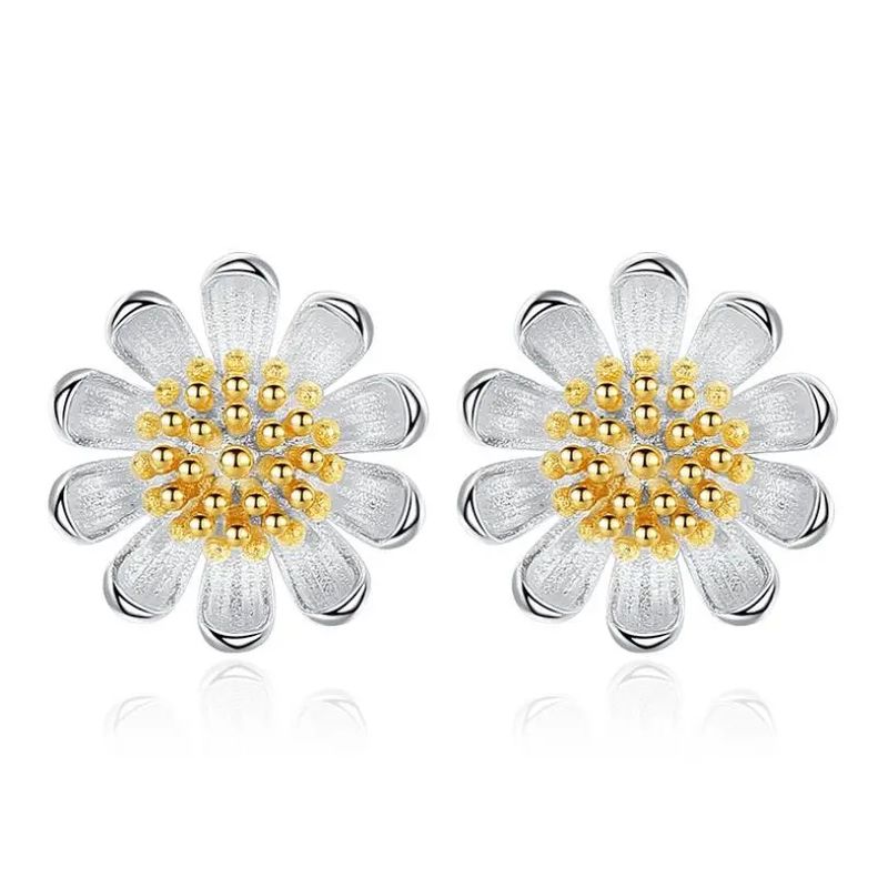 TODOJOYAS - Aros Mini Flor Margarita Plateados.-