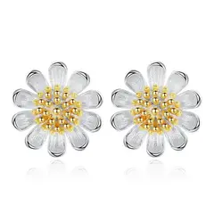 TODOJOYAS - Aros Mini Flor Margarita Plateados.-
