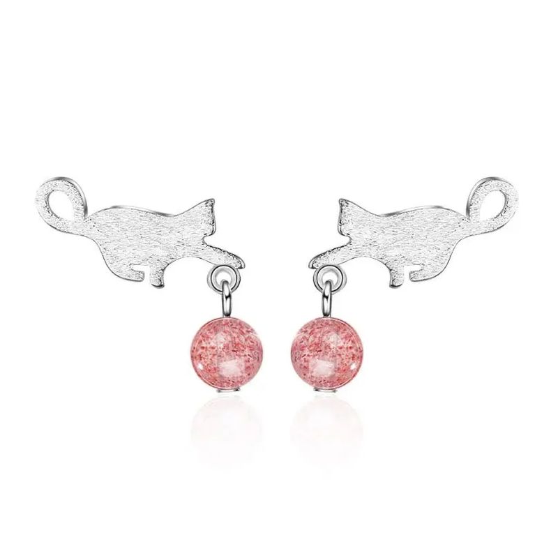 TODOJOYAS - Aros Gatito Jugueton Bolita Rosada