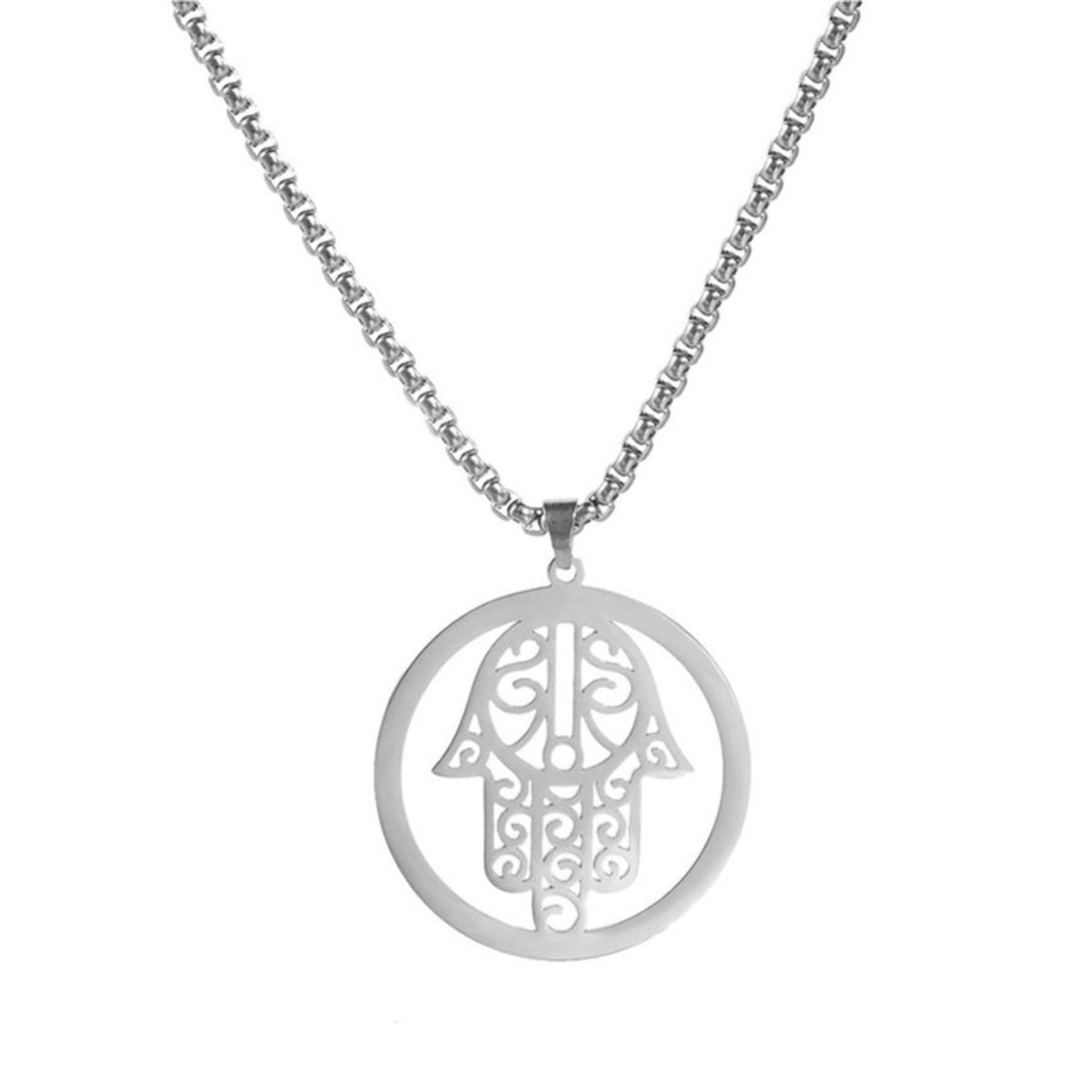 TODOJOYAS - Colgante Collar Mano de Fatima Hamsa Acero Plateado
