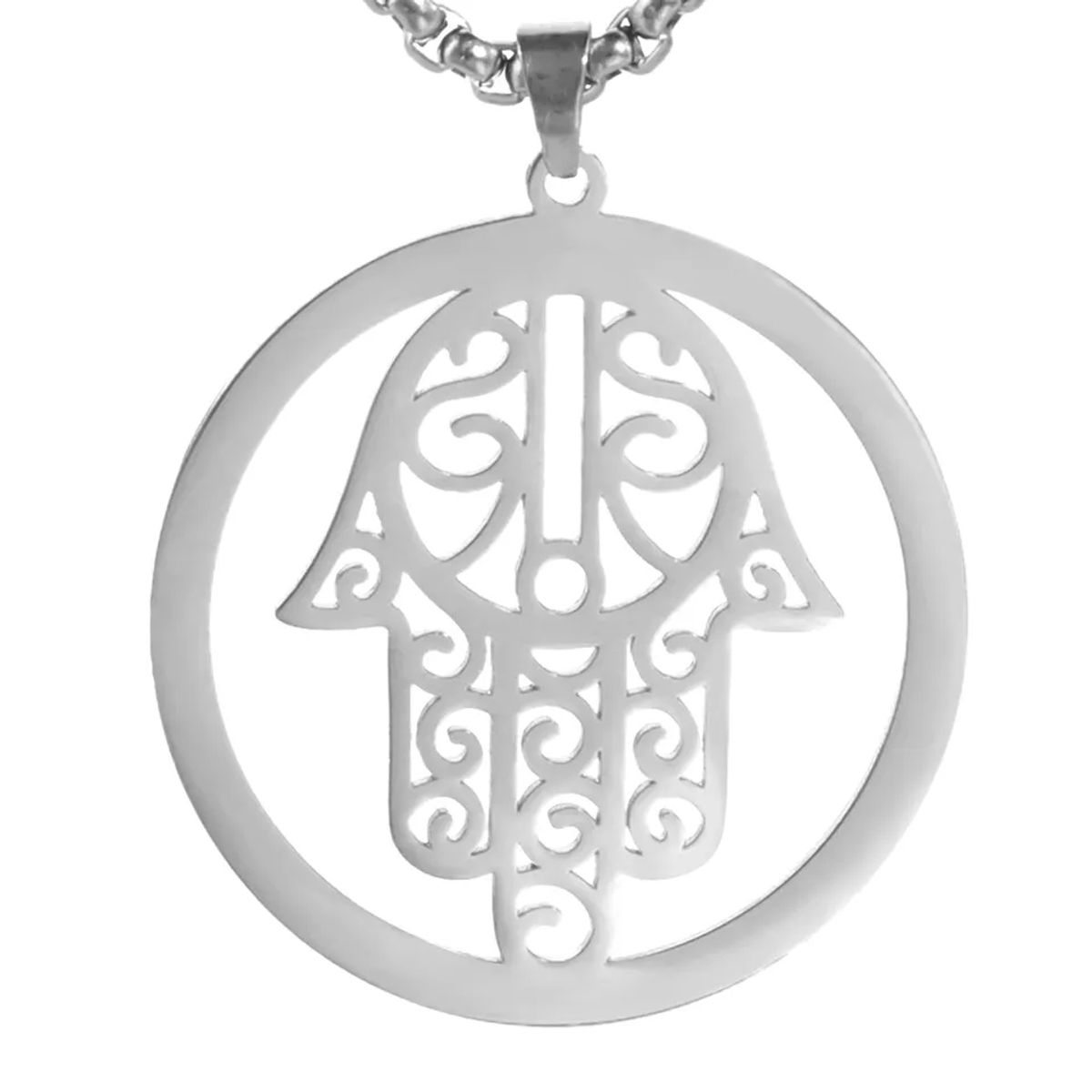 TODOJOYAS - Colgante Collar Mano de Fatima Hamsa Acero Plateado