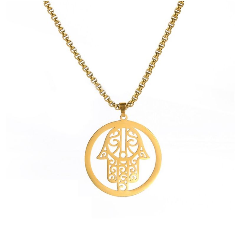 TODOJOYAS - Colgante Collar Mano de Fatima Hamsa Acero Dorado