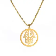 TODOJOYAS - Colgante Collar Mano de Fatima Hamsa Acero Dorado