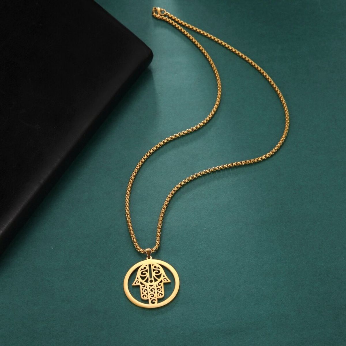 TODOJOYAS - Colgante Collar Mano de Fatima Hamsa Acero Dorado