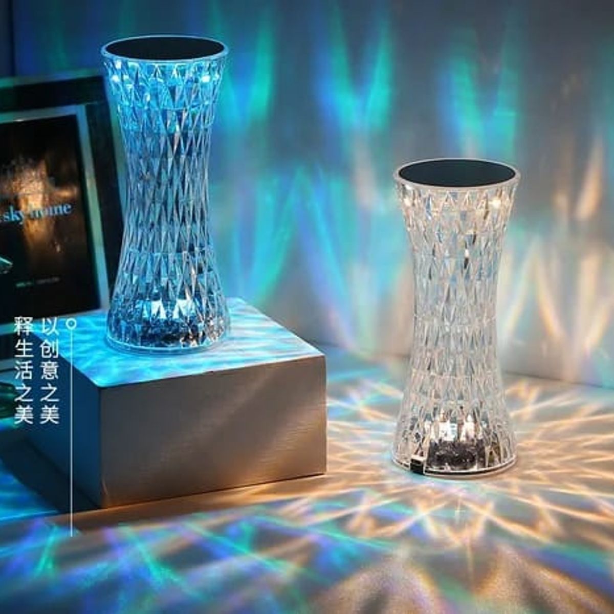 GENERICO - Lampara USB Touch Velador Rosa Diamante Tactil USB