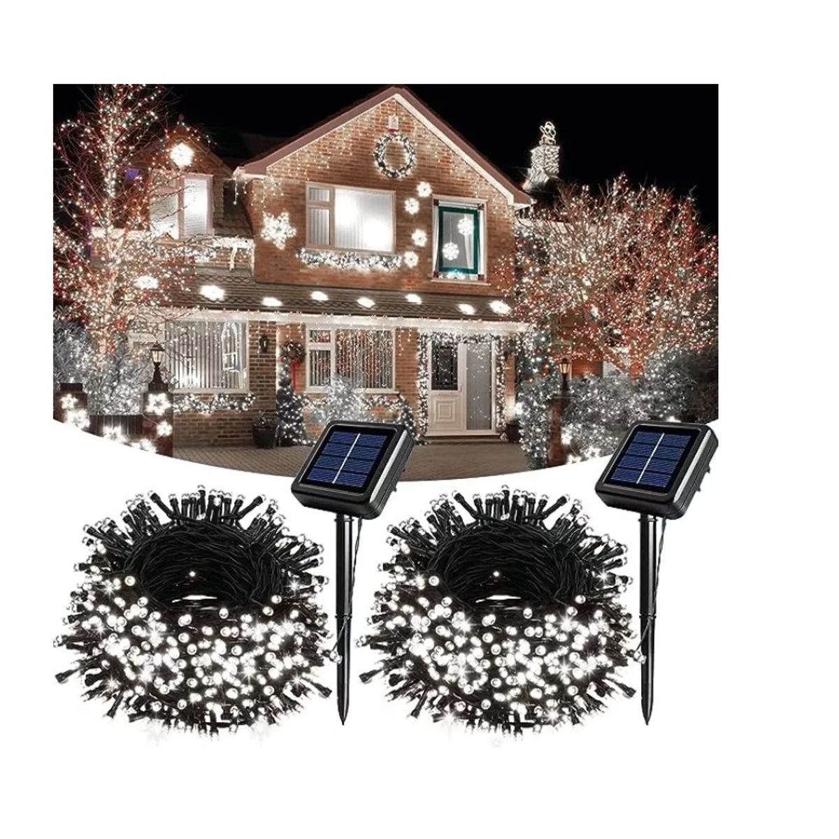 GENERICO - Pack X2 Luces Solares Navidad Guirnalda 10 Metros 100 Led Blanca