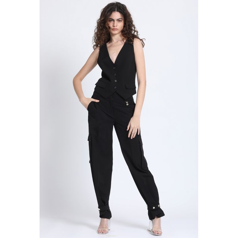 LIOLA - Pantalon Cargo Ancho Negro Liola