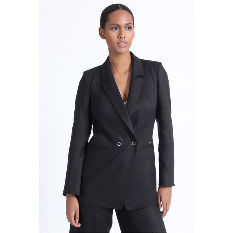 LIOLA - Blazer Cruzado Lino Algodón Negro Liola