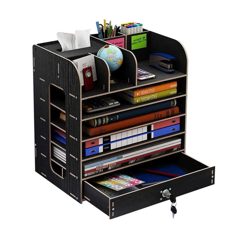 GENERICO - Organizador de escritorio multiuso de madera negro