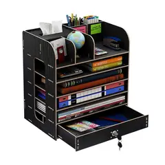 GENERICO - Organizador de escritorio multiuso de madera negro