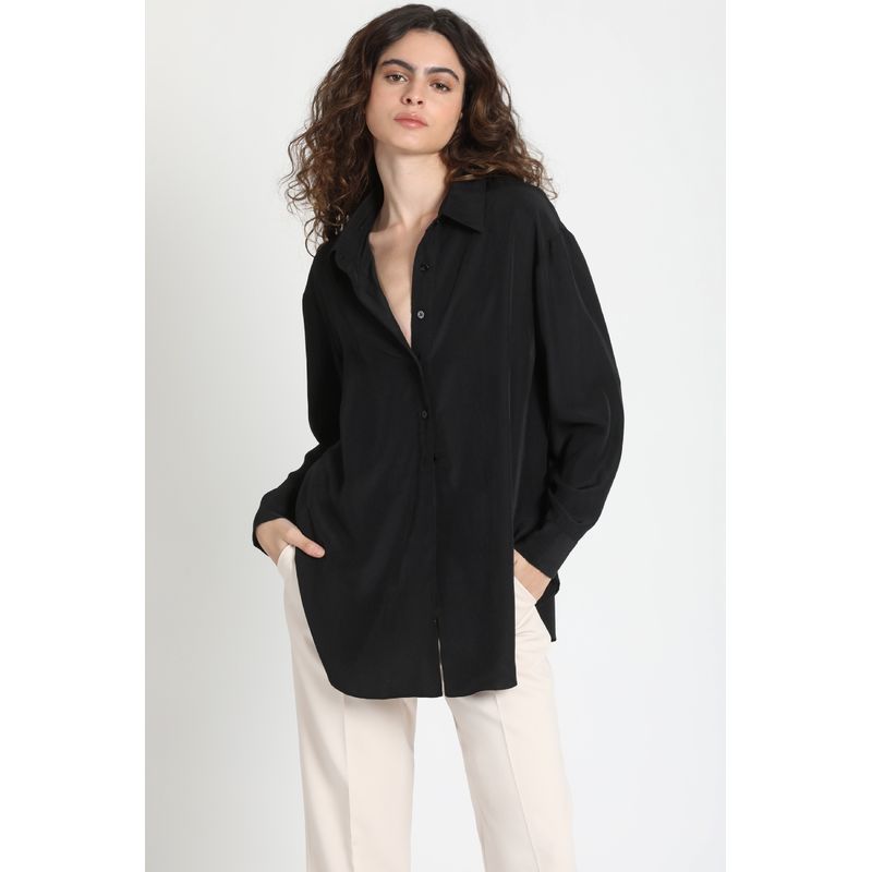 LIOLA - Camisa Fluida Larga Negra Liola