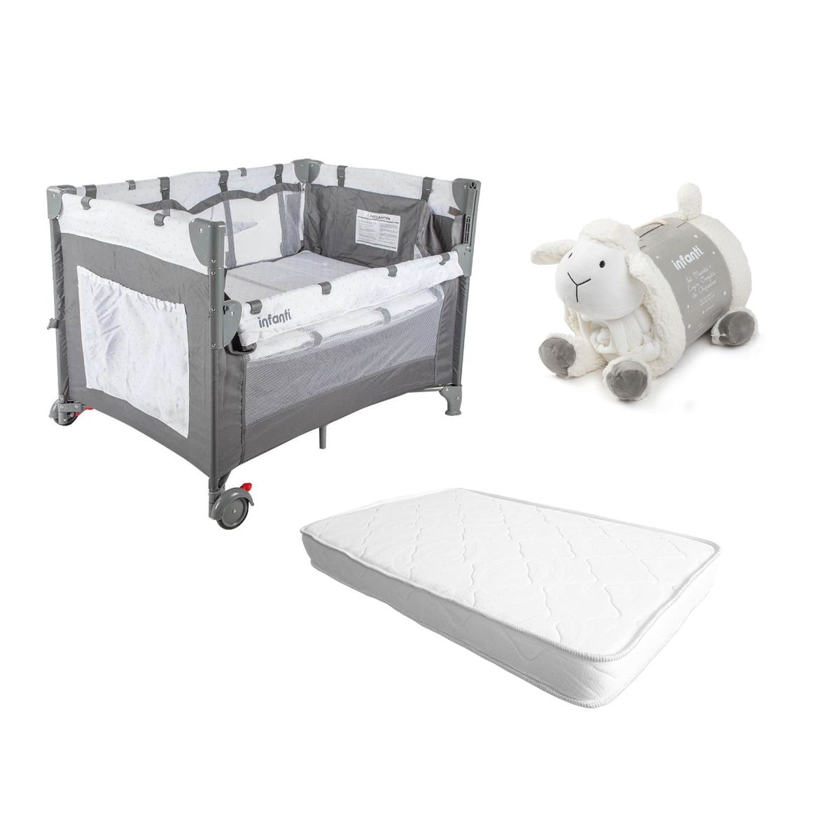 INFANTI - Cuna Colchón Playard Always Together Marengo manta oveja