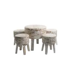 NECTAR - Set de Mesa de centro y taburetes madera de teca