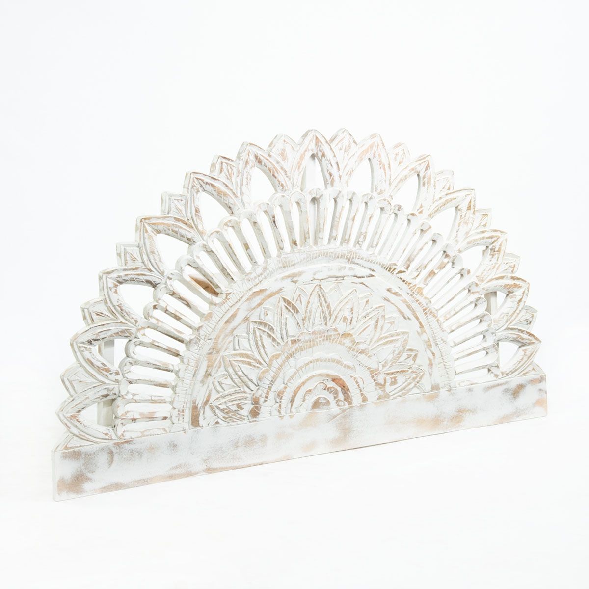 NECTAR - Respaldo de Cama Madera de Mango Tallada Blanco Decapado Estilo Boho Chic