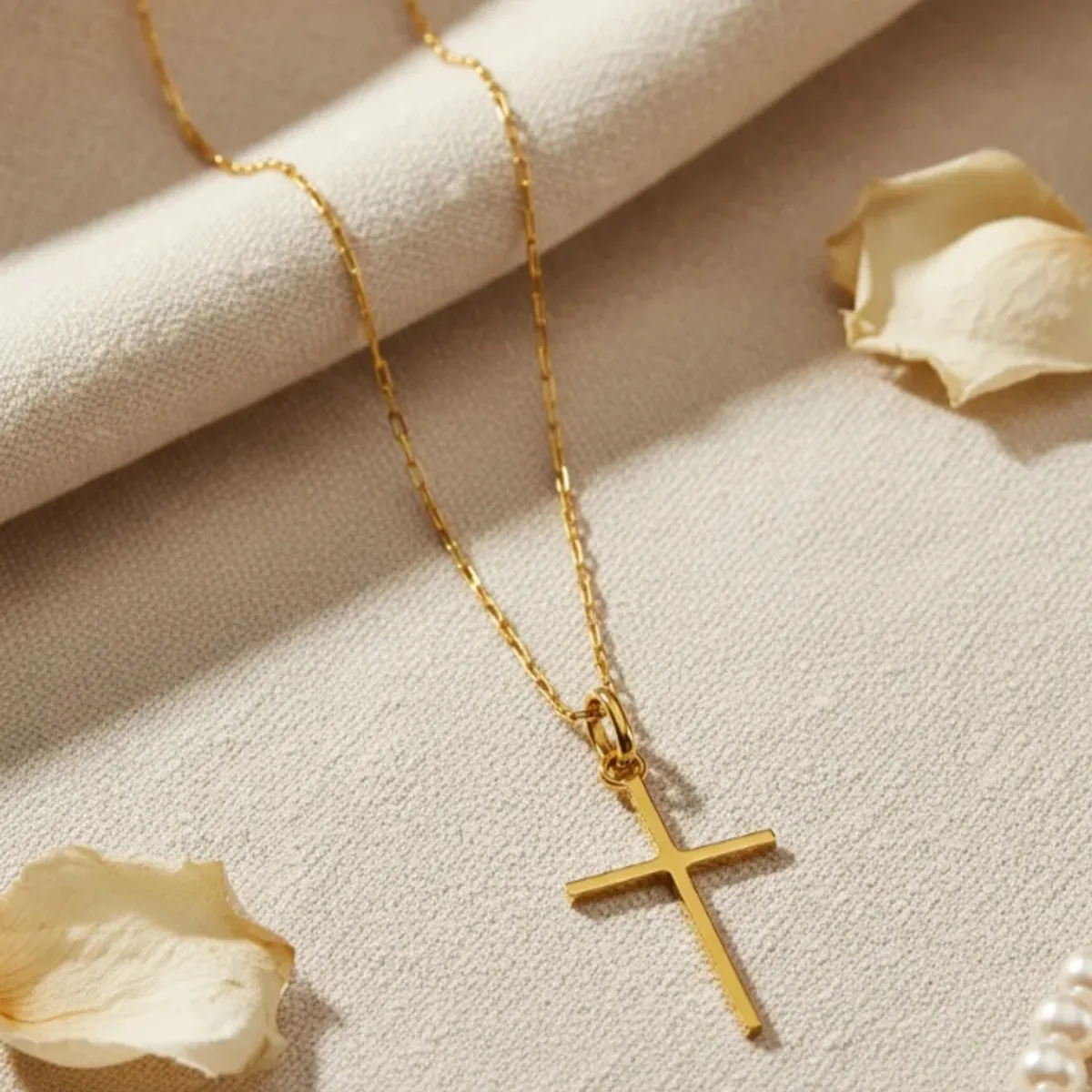 GENERICO - conjunto cadena oro 18 ktes y cruz palito  oro 18 ktes