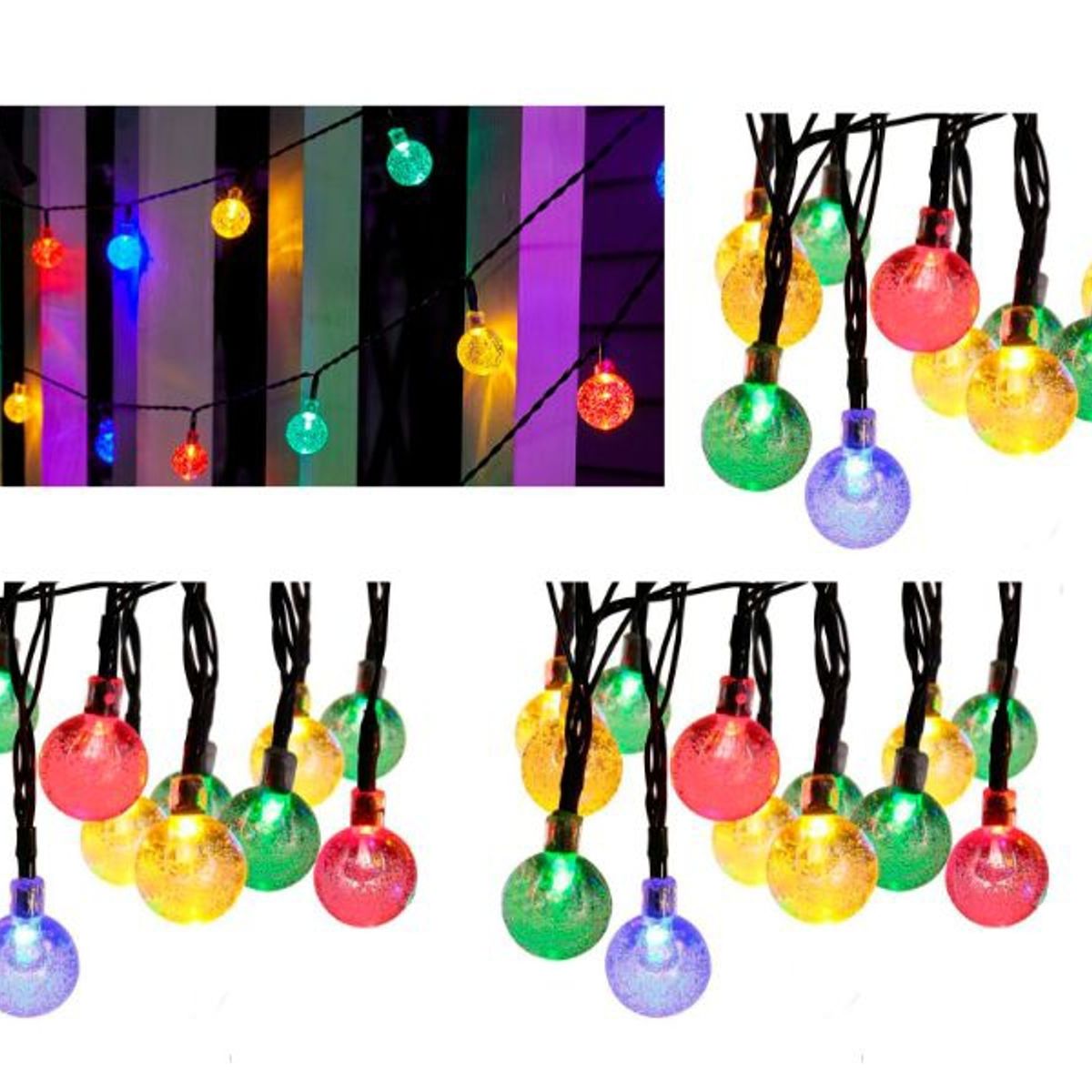 GENERICO - Pack X3 Luces Led Bolitas Multicolor Solar Navidad