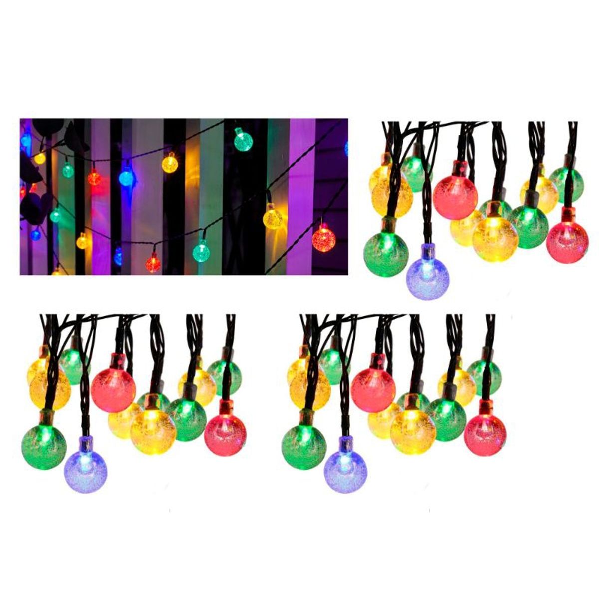 GENERICO - Pack X3 Luces Led Bolitas Multicolor Solar Navidad