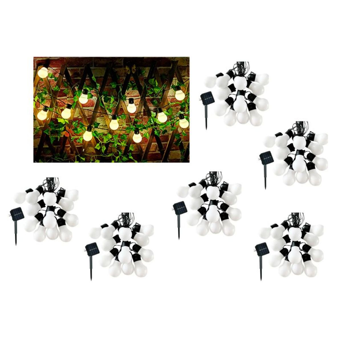 GENERICO - Pack X6 Luces Led Bolitas Cálida Solar Navidad
