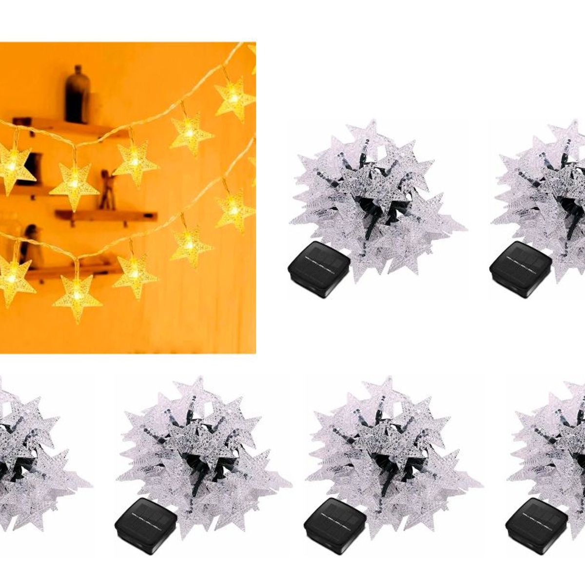 GENERICO - Pack X6 Estrellas Led Cálidas Navidad Lineal Solar