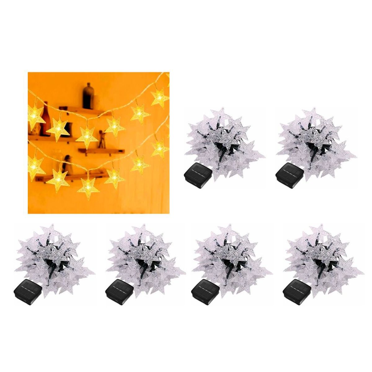 GENERICO - Pack X6 Estrellas Led Cálidas Navidad Lineal Solar