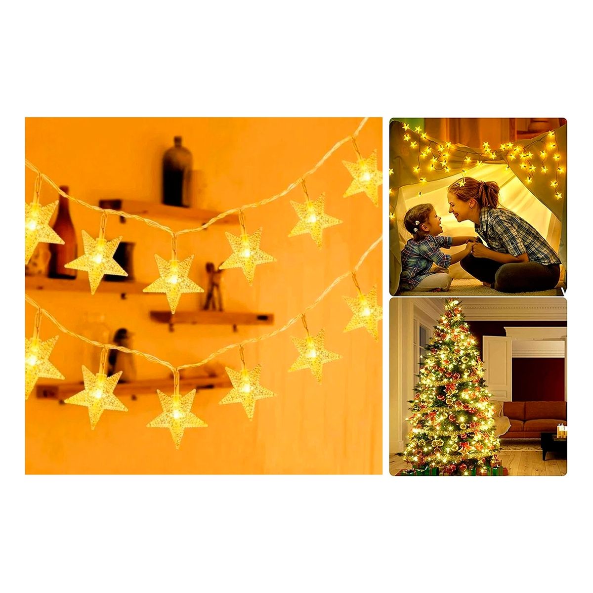 GENERICO - Pack X6 Estrellas Led Cálidas Navidad Lineal Solar